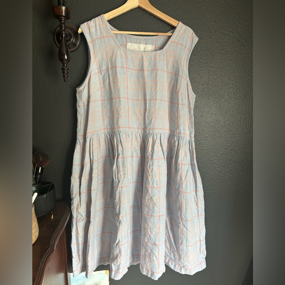 Not perfect linen Sleeveless Plaid smock dress